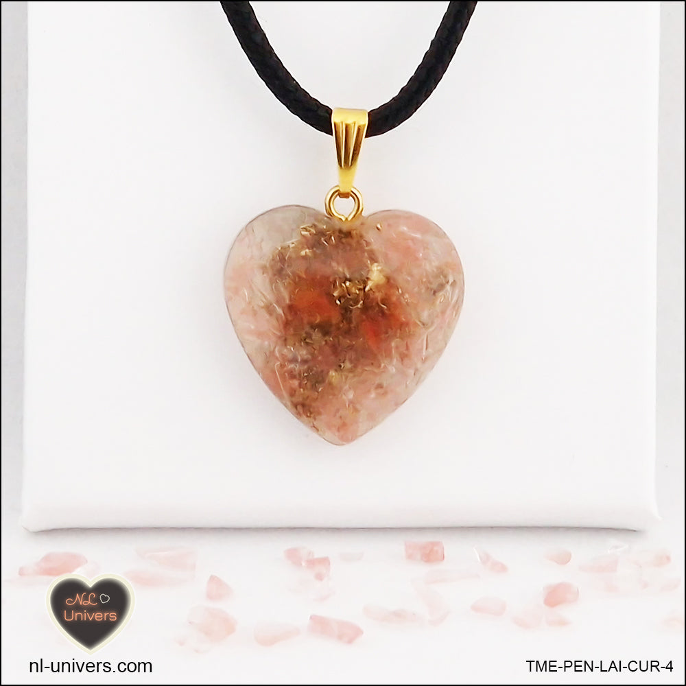 Tourmaline Watermelon heart pendant M.2 in brass orgonite