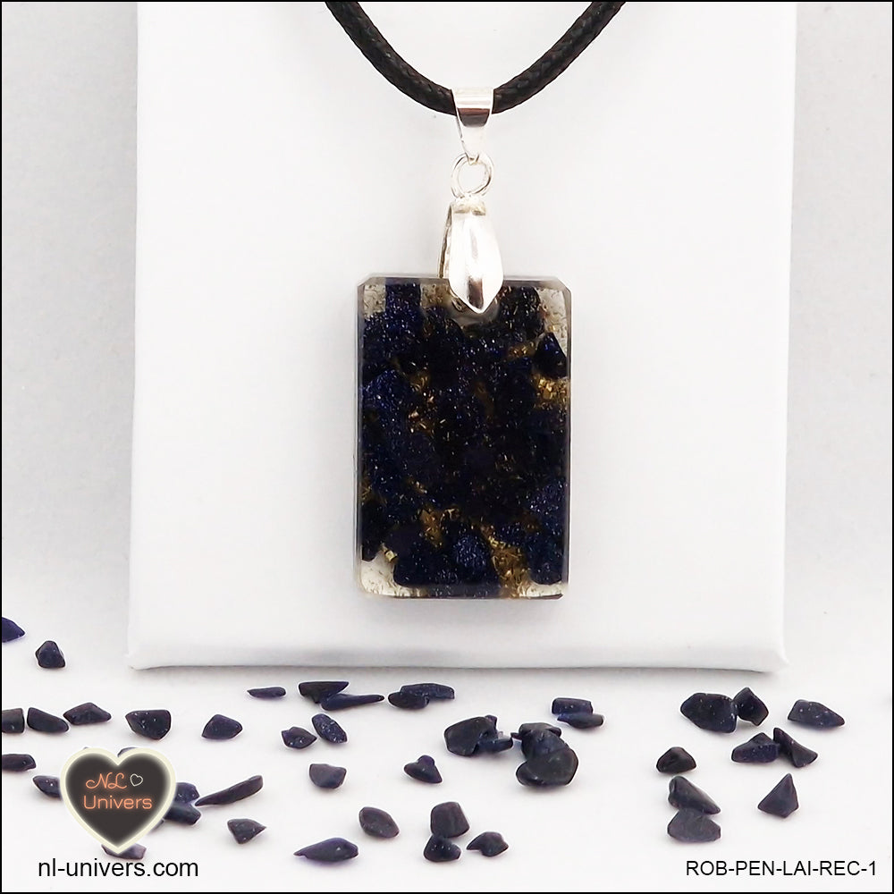 Pendentif Rivière d'or bleue rectangle M.1 en orgonite laiton