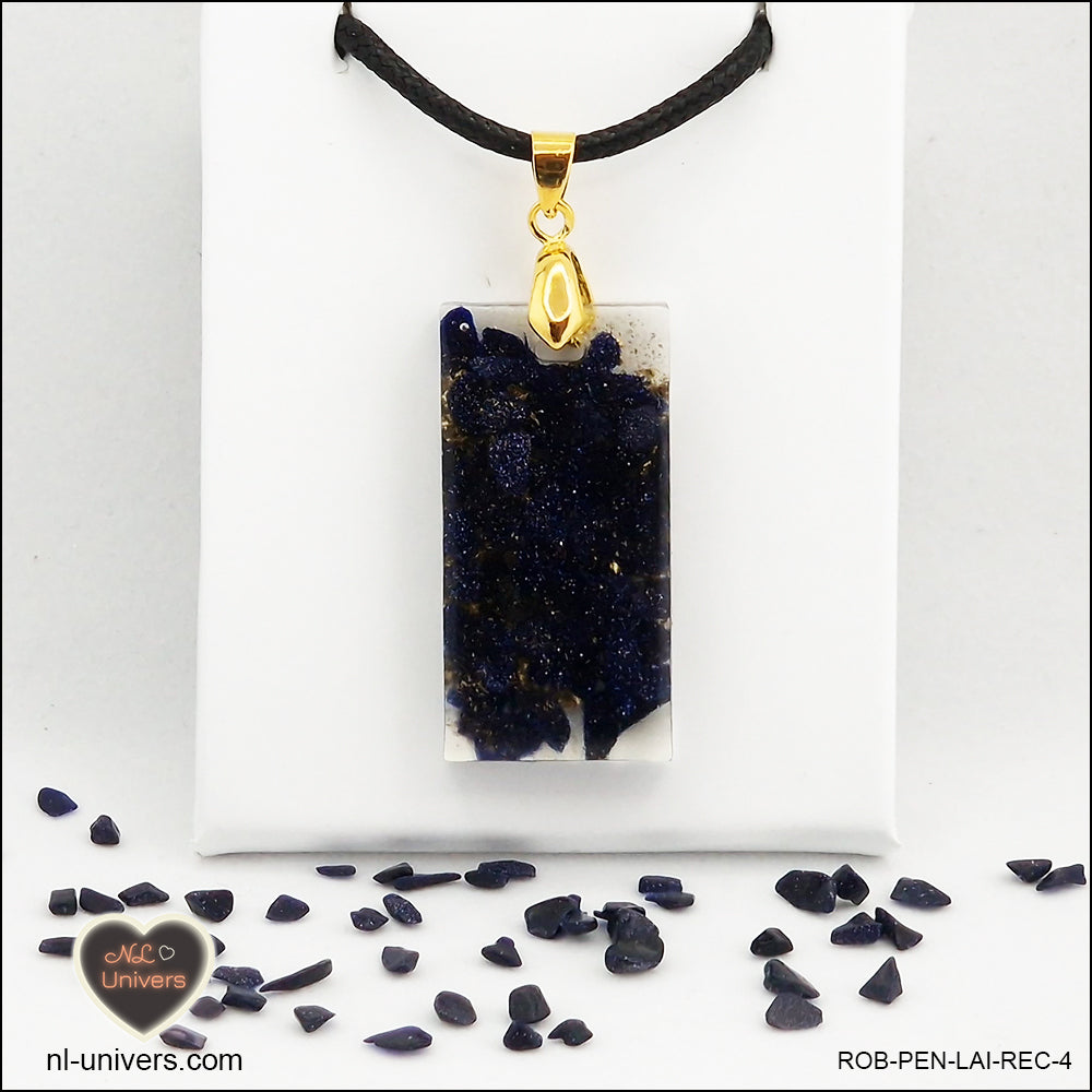 Pendentif Rivière d'or bleue rectangle M.2 en orgonite laiton