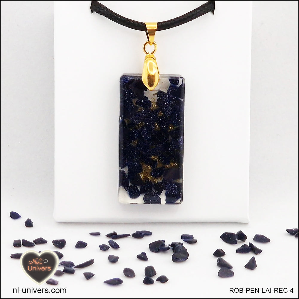 Pendentif Rivière d'or bleue rectangle M.2 en orgonite laiton