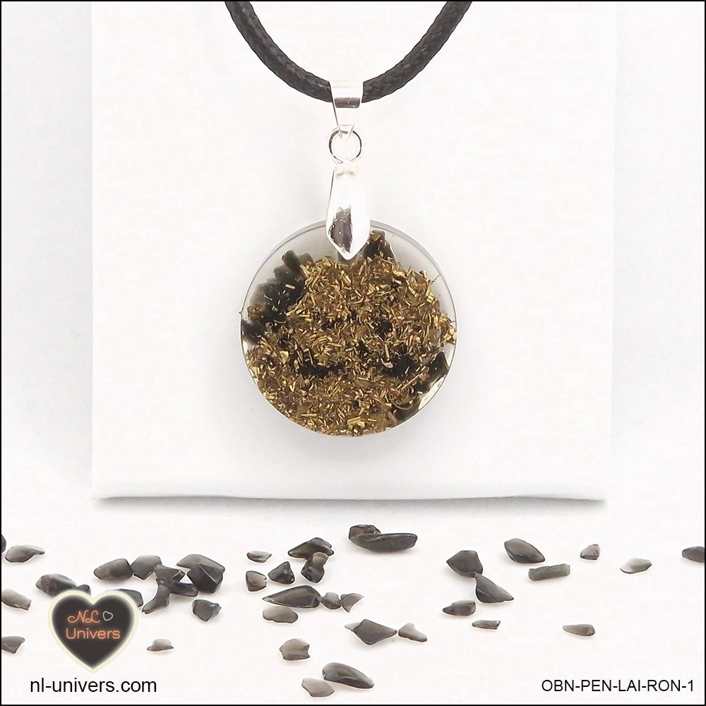 Pendentif Obsidienne noire rond M.1 en orgonite laiton