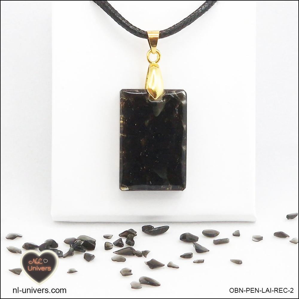 Black Obsidian rectangle M.1 pendant in brass orgonite