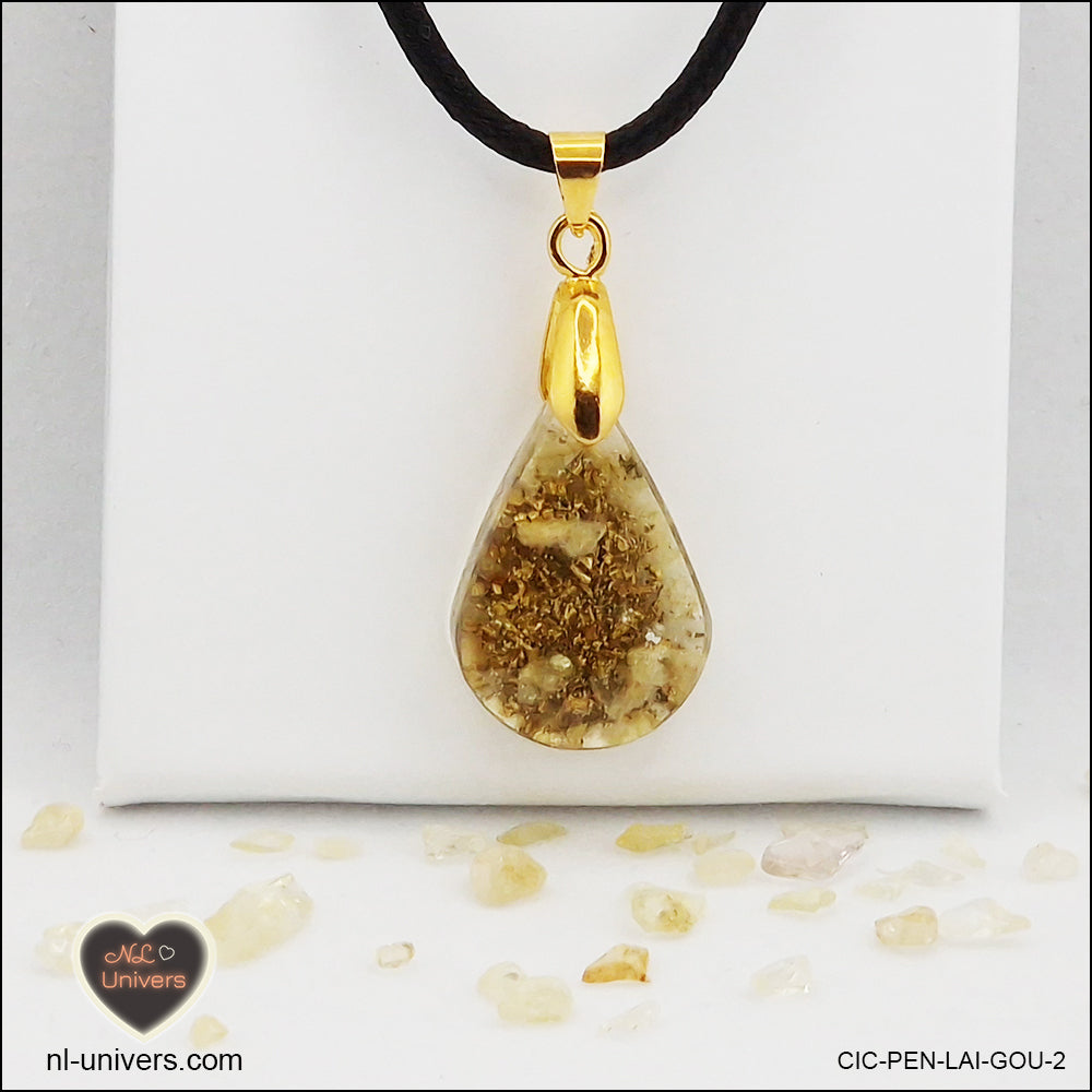 Pendentif Citrine chauffée goutte en orgonite laiton