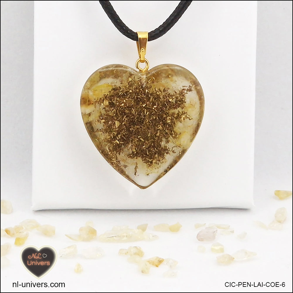 Heated Citrine heart pendant M.3 in brass orgonite