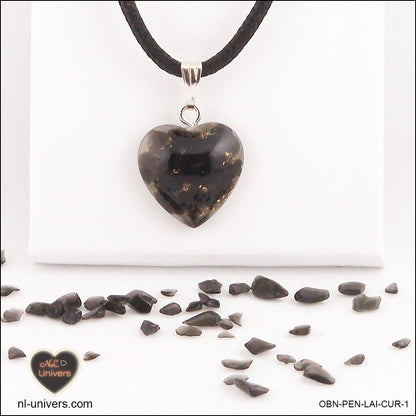 Black Obsidian heart pendant M.1 in brass orgonite