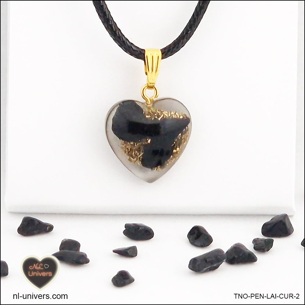 Black Tourmaline heart M.1 pendant in brass orgonite