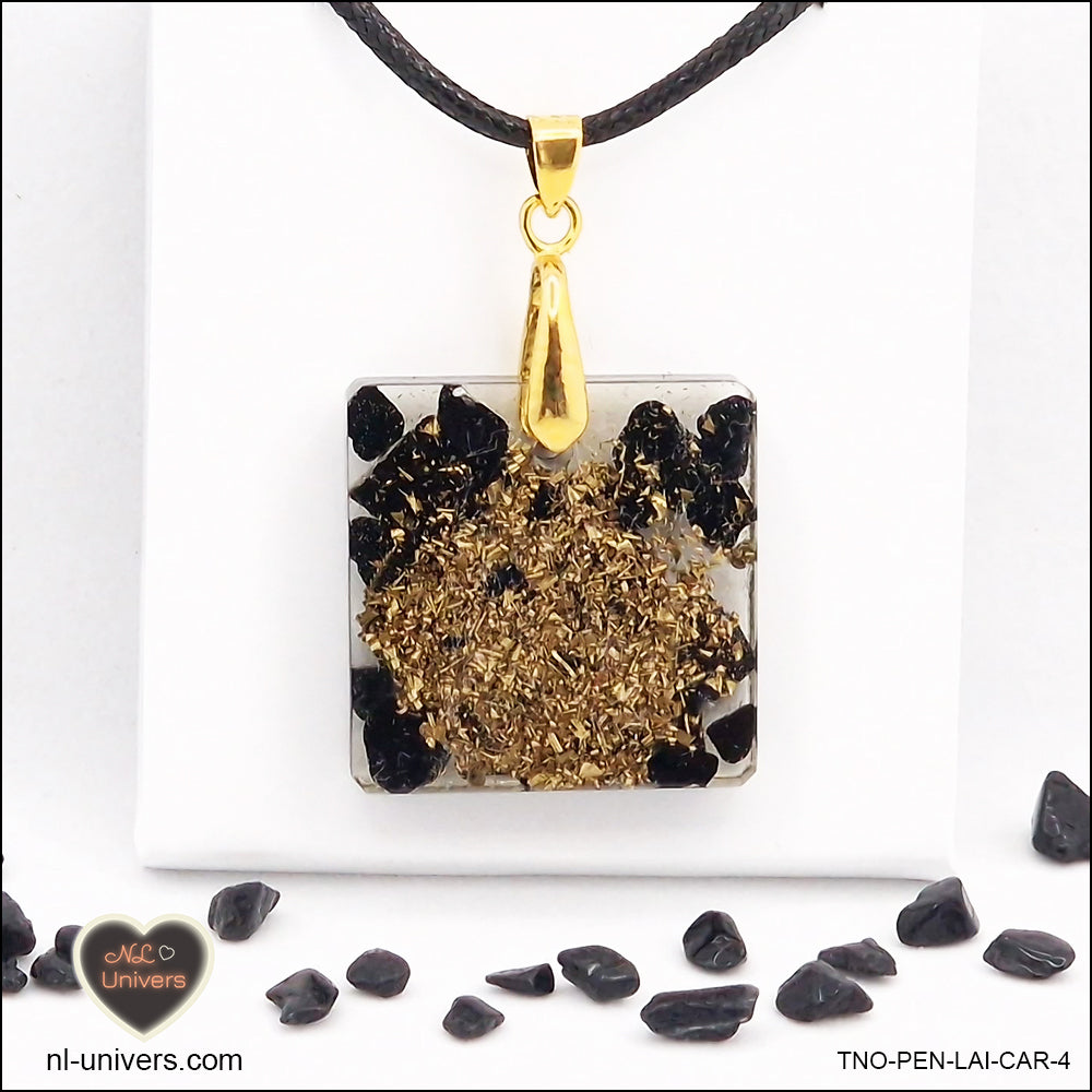 M.2 square black tourmaline pendant in brass orgonite