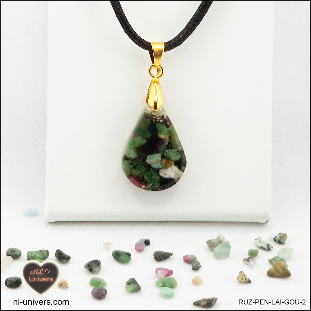 Ruby-Zoisite pendant drop in brass orgonite