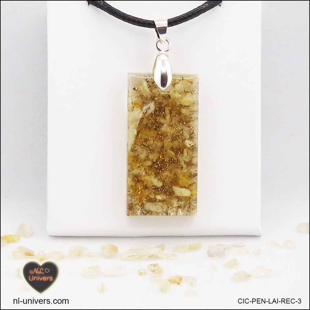 Pendentif Citrine chauffée rectangle M.2 en orgonite laiton