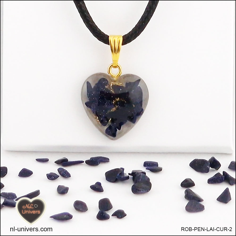 Rivière d'or blue heart pendant M.1 in brass orgonite