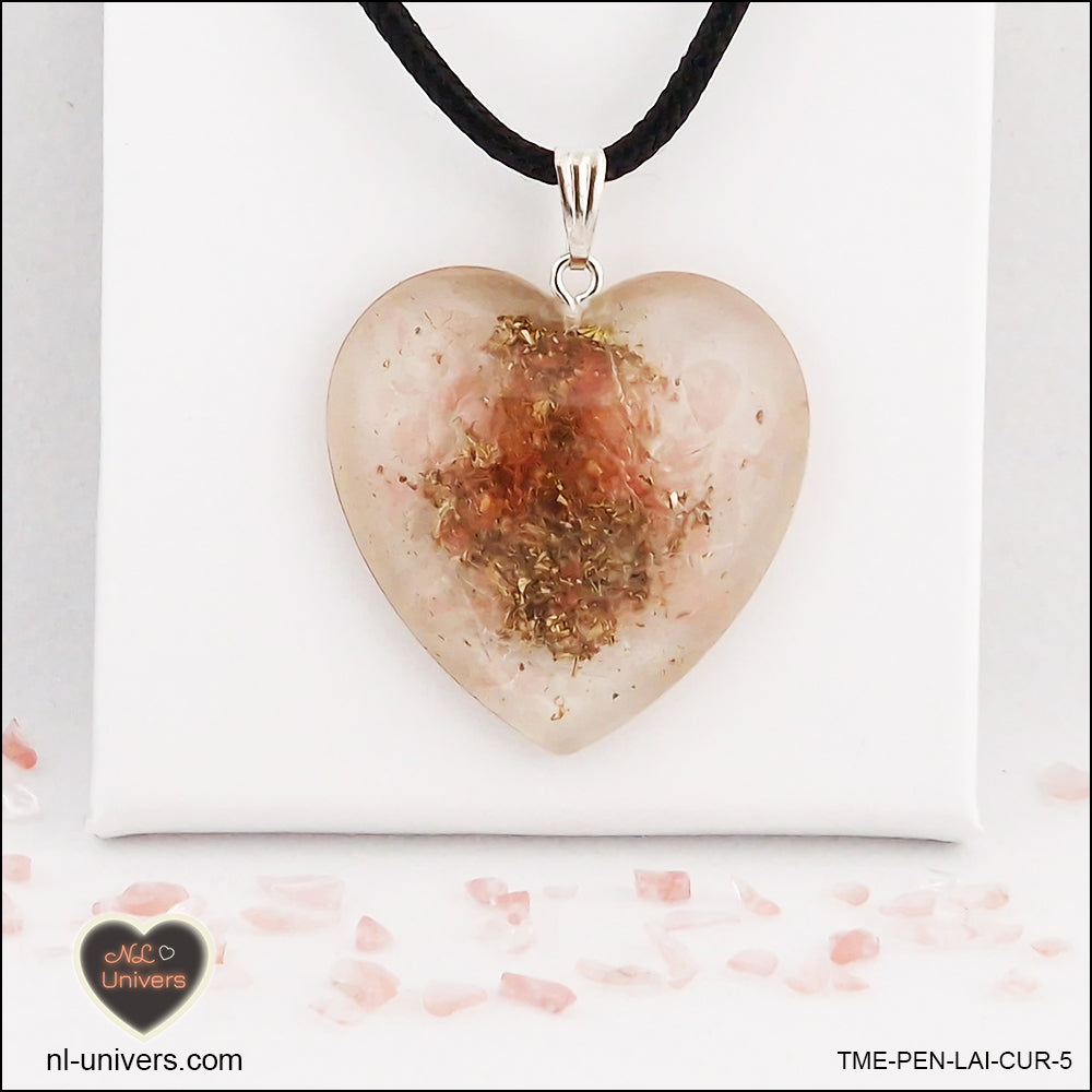 Tourmaline watermelon heart pendant M.3 in brass orgonite