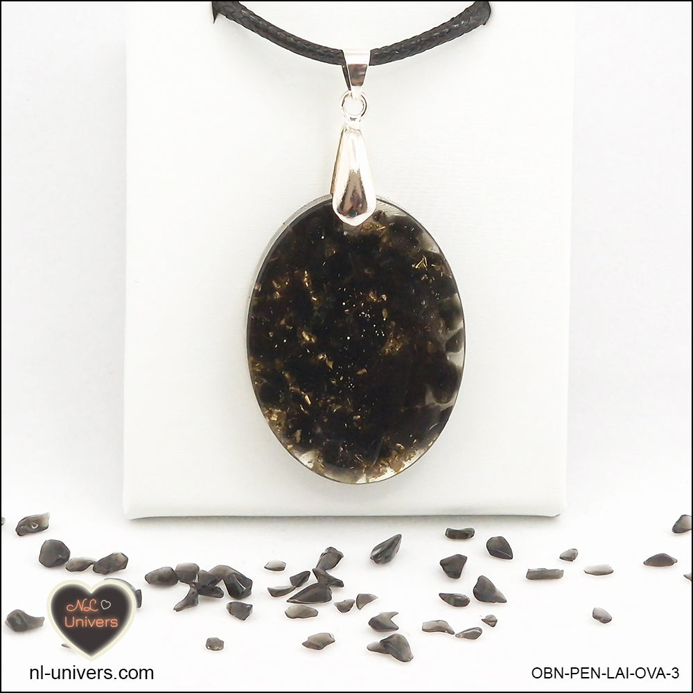 Pendentif Obsidienne noire ovale M.2 en orgonite laiton