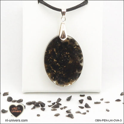 M.2 oval black obsidian pendant in brass orgonite