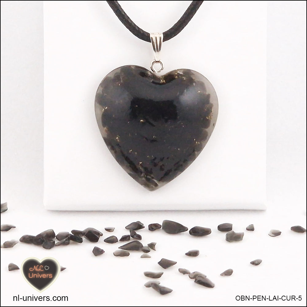 Pendentif Obsidienne noire cœur M.3 en orgonite laiton