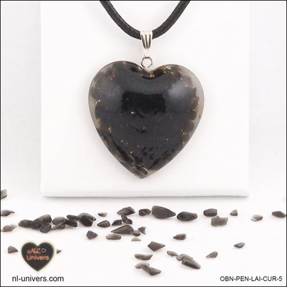 Black Obsidian heart pendant M.3 in brass orgonite