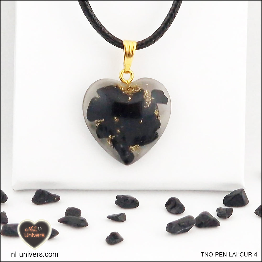 Black Tourmaline heart pendant M.2 in brass orgonite