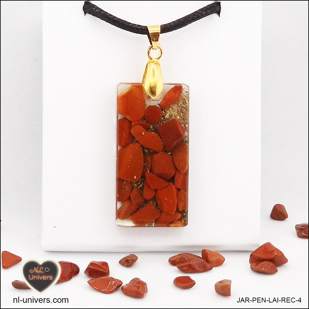 Red Jasper pendant rectangle M.2 in brass orgonite