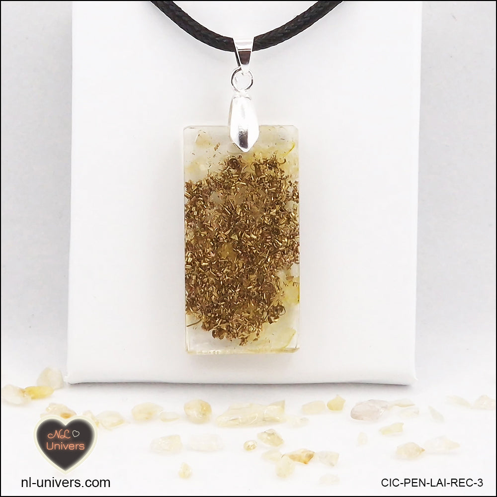 Heated Citrine pendant rectangle M.2 in brass orgonite