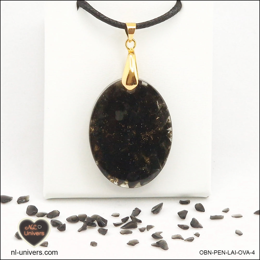 Pendentif Obsidienne noire ovale M.2 en orgonite laiton