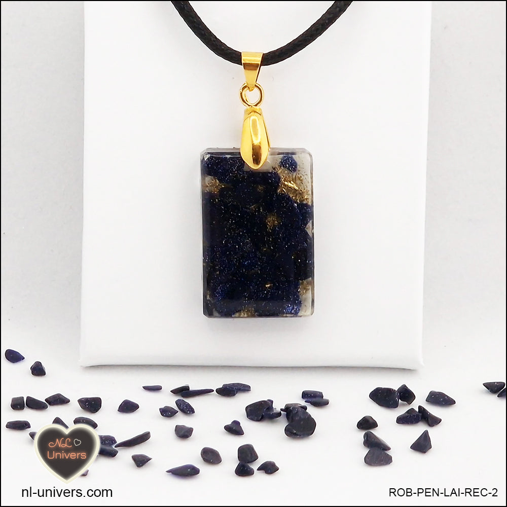 Pendentif Rivière d'or bleue rectangle M.1 en orgonite laiton