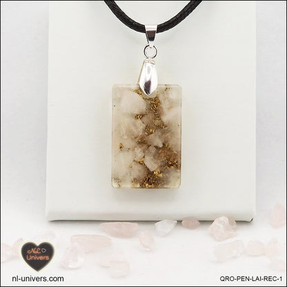 Pendentif Quartz rose rectangle M.1 en orgonite laiton