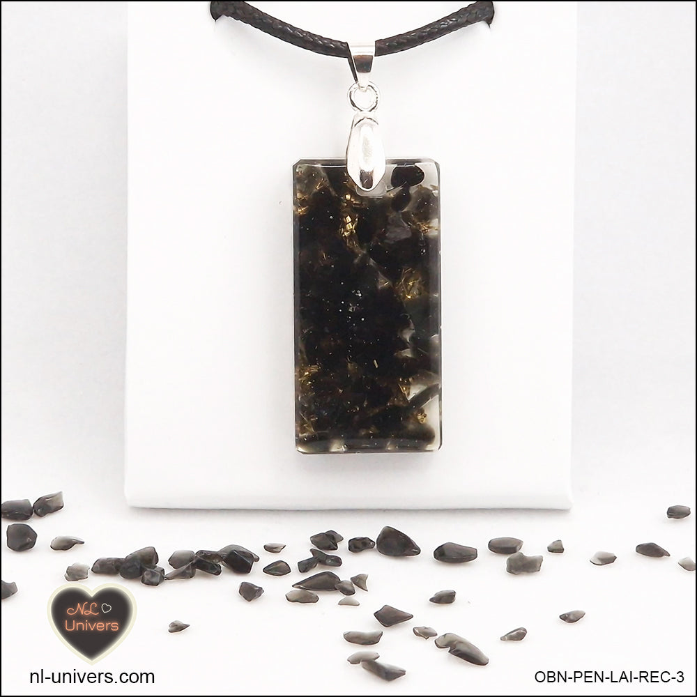 Black obsidian pendant rectangle M.2 in brass orgonite