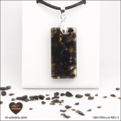 Pendentif Obsidienne noire rectangle M.2 en orgonite laiton