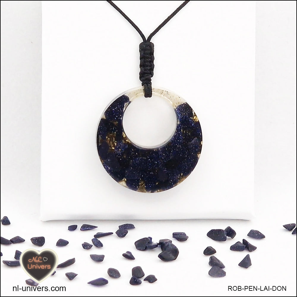 Pendentif Rivière d'or bleue donut en orgonite laiton