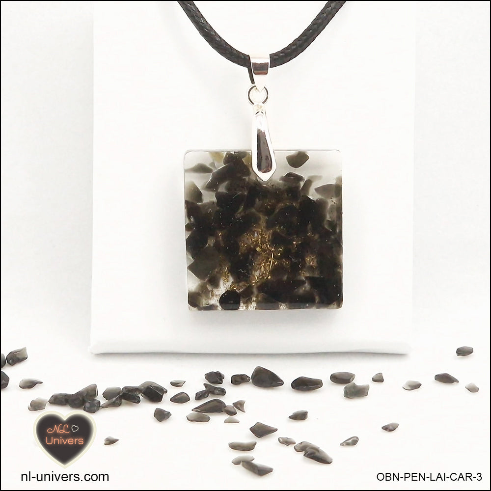 Pendentif Obsidienne noire carré M.2 en orgonite laiton