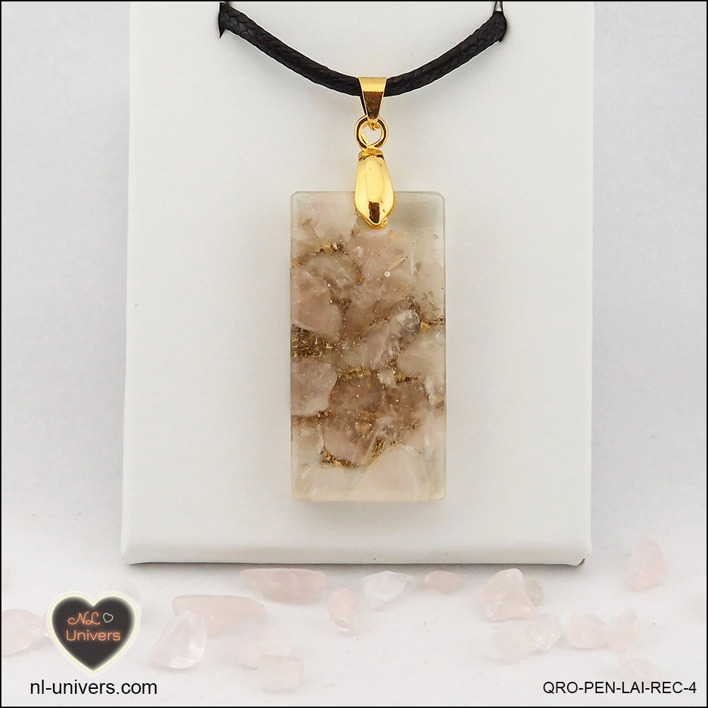 Pendentif Quartz rose rectangle M.2 en orgonite laiton