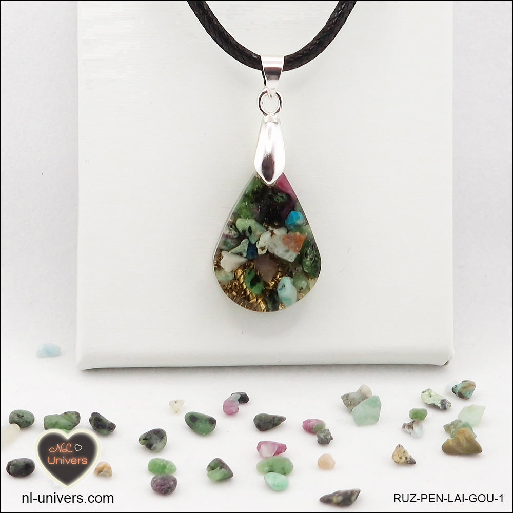 Ruby-Zoisite pendant drop in brass orgonite