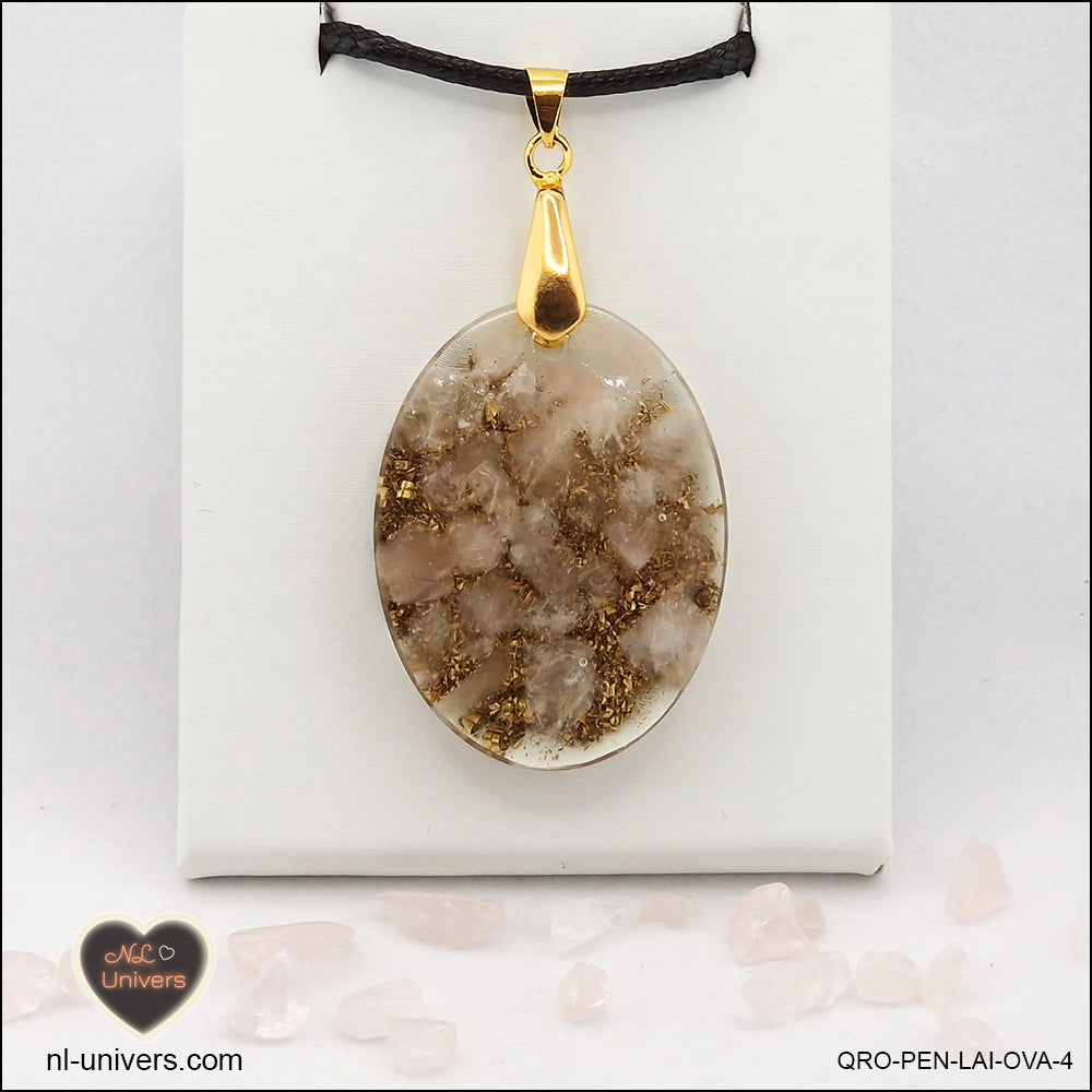 Pendentif Quartz rose ovale M.2 en orgonite laiton