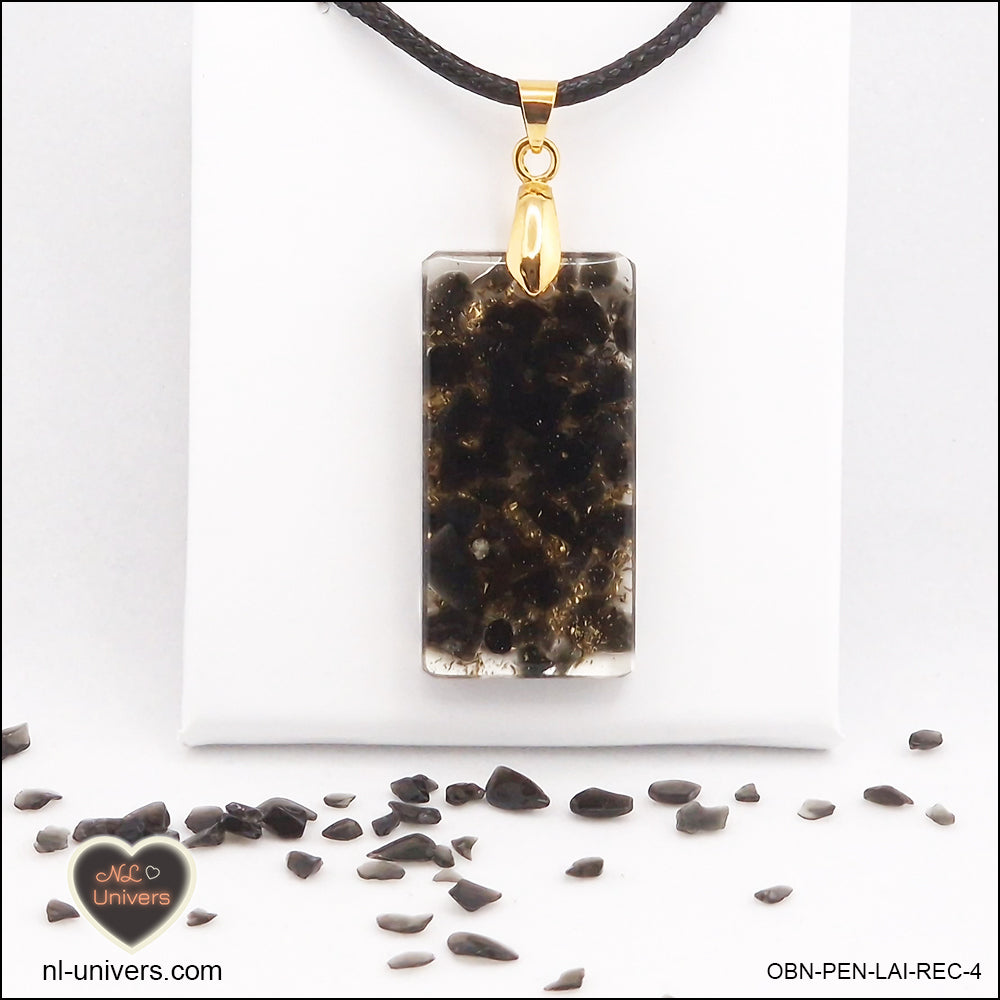 Black obsidian pendant rectangle M.2 in brass orgonite