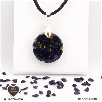 Round blue gold river pendant M.1 in brass orgonite