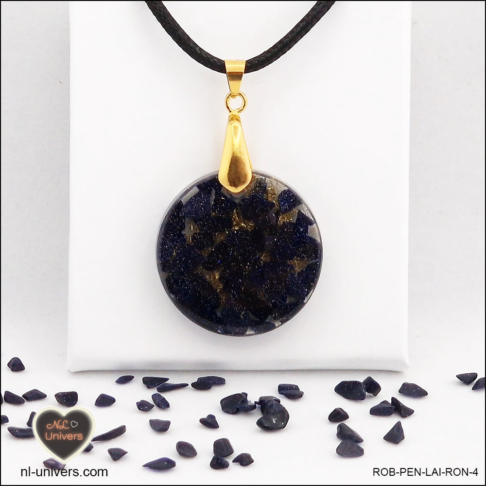 Pendentif Rivière d'or bleue rond M.2 en orgonite laiton