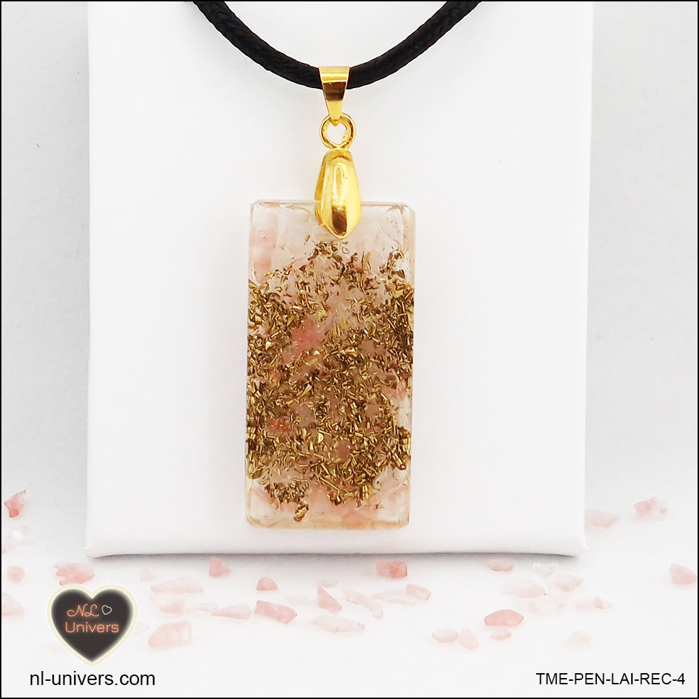 Pendentif Tourmaline Melon d'eau rectangle M.2 en orgonite laiton