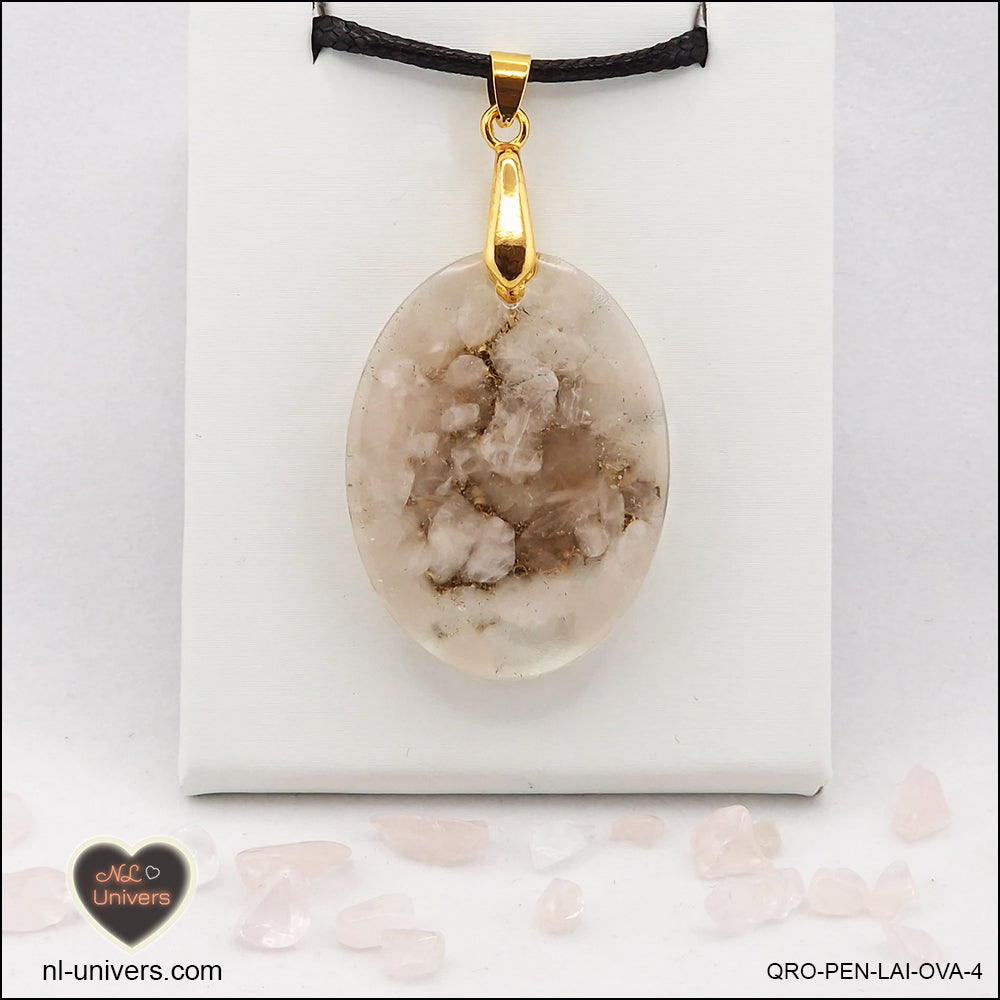 Pendentif Quartz rose ovale M.2 en orgonite laiton