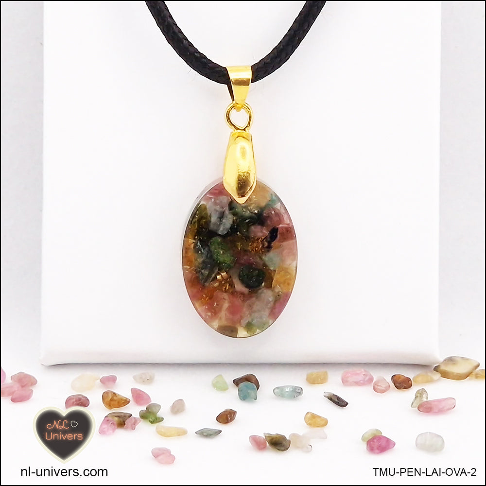 M.1 oval multicolor Tourmaline pendant in brass orgonite