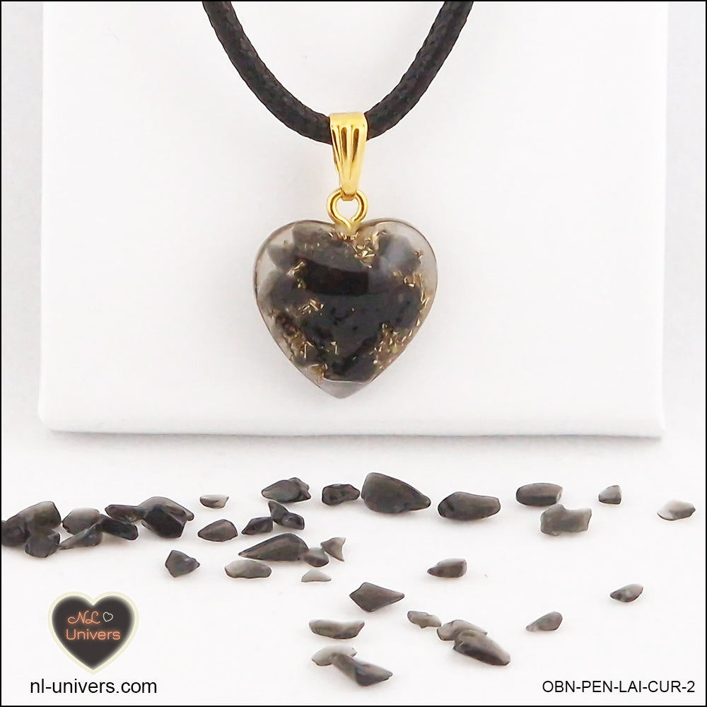 Black Obsidian heart pendant M.1 in brass orgonite