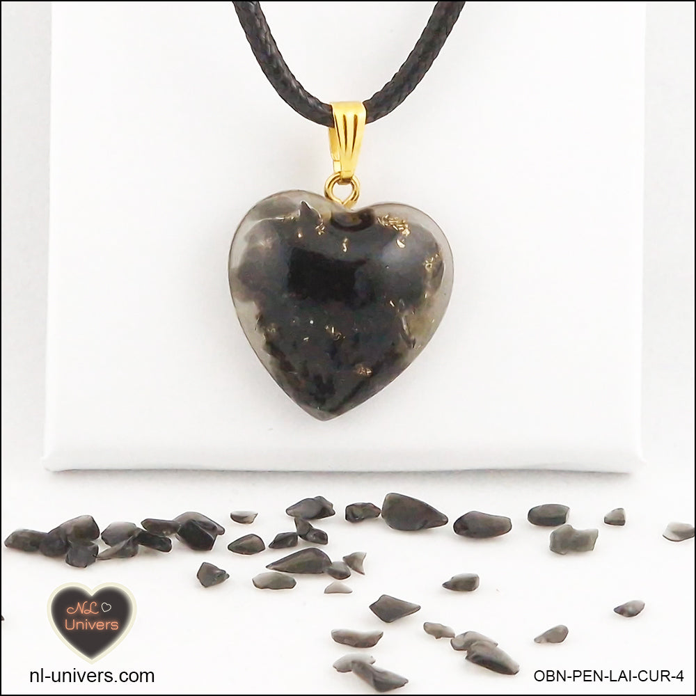 Black Obsidian heart pendant M.2 in brass orgonite