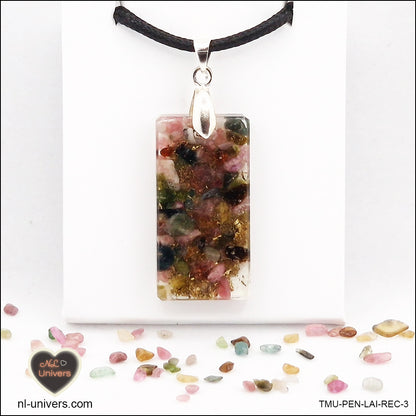 Multicolored Tourmaline rectangle M.2 pendant in brass orgonite