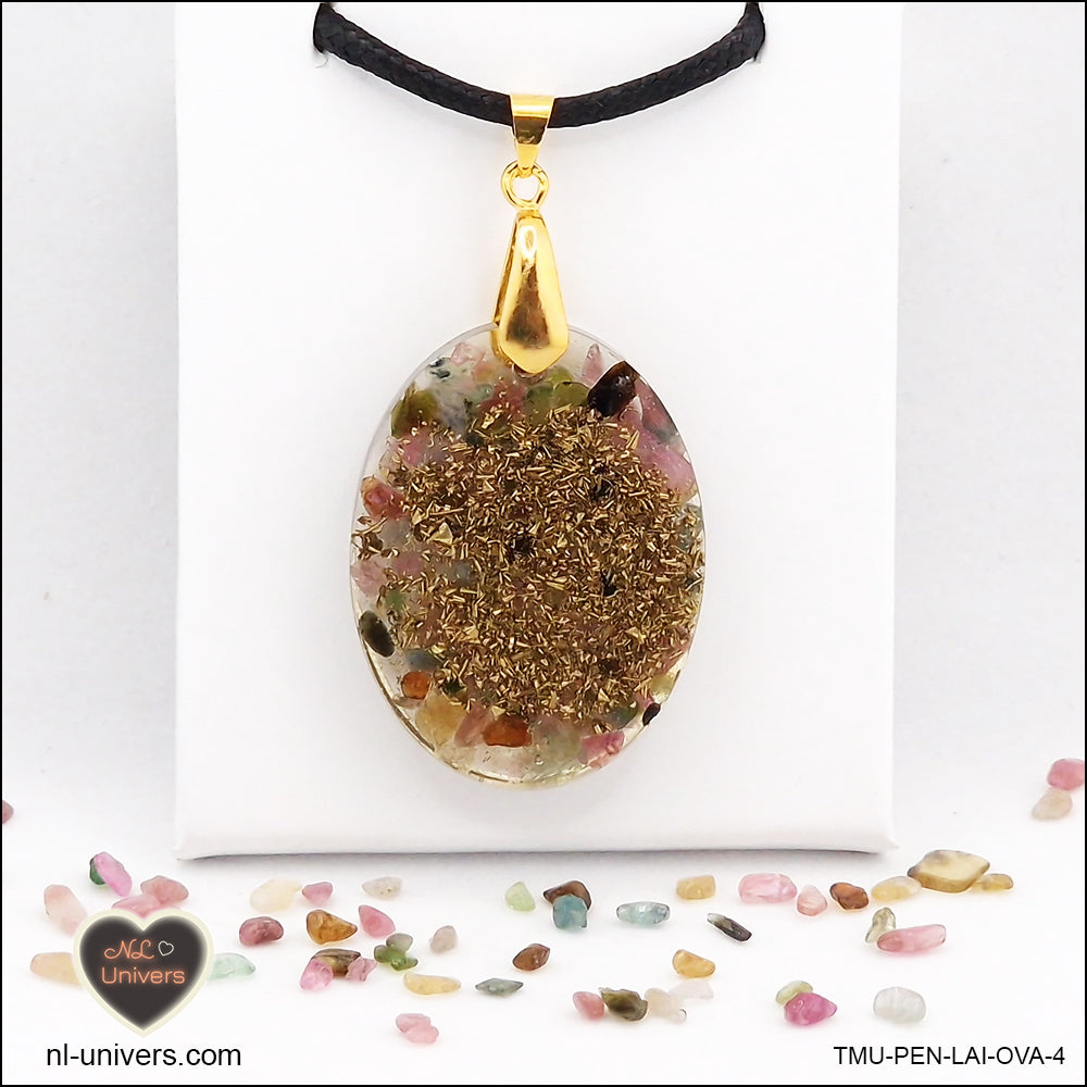 Multicolored Tourmaline pendant oval M.2 in brass orgonite