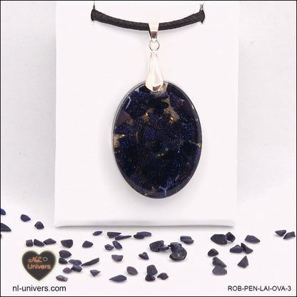 M.2 oval blue gold river pendant in brass orgonite