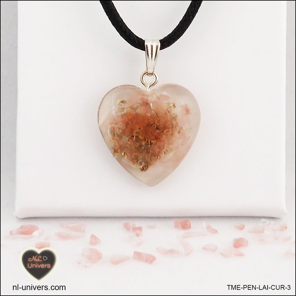 Tourmaline Watermelon heart pendant M.2 in brass orgonite