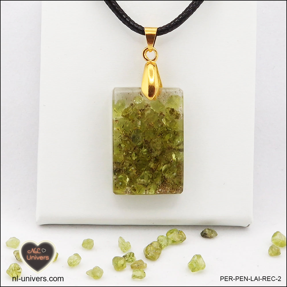 Rectangular Peridot pendant M.1 in brass orgonite