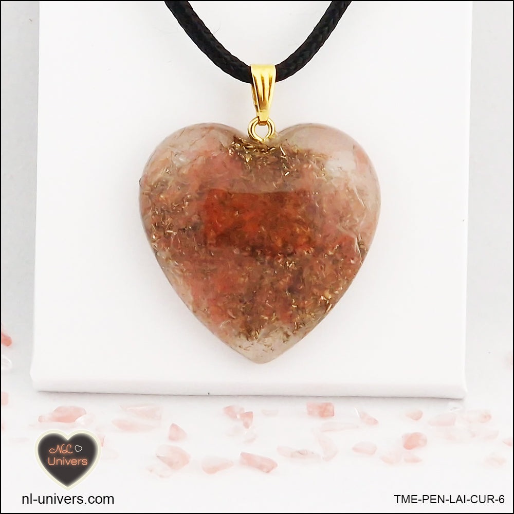 Tourmaline watermelon heart pendant M.3 in brass orgonite