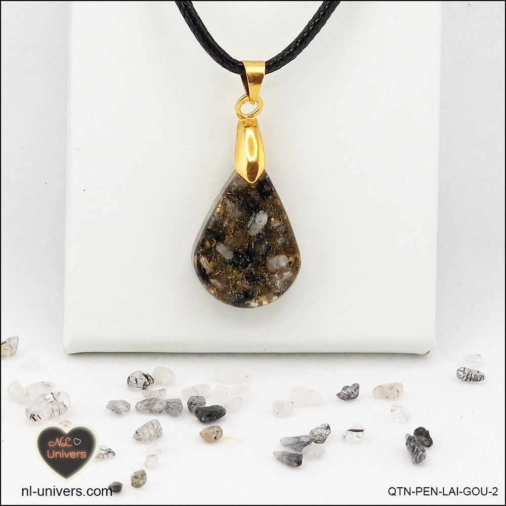 Black Tourmaline Quartz pendant drop in brass orgonite