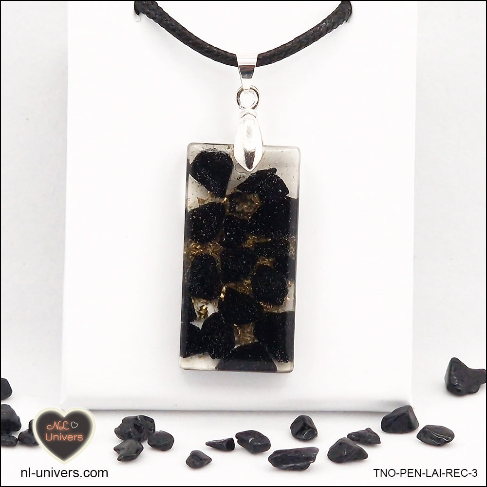 Black Tourmaline pendant rectangle M.2 in brass orgonite