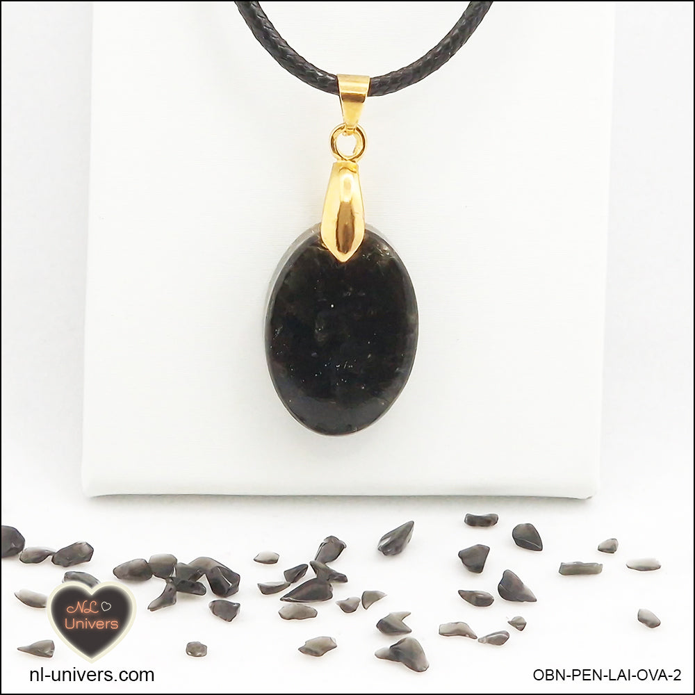 M.1 oval black obsidian pendant in brass orgonite