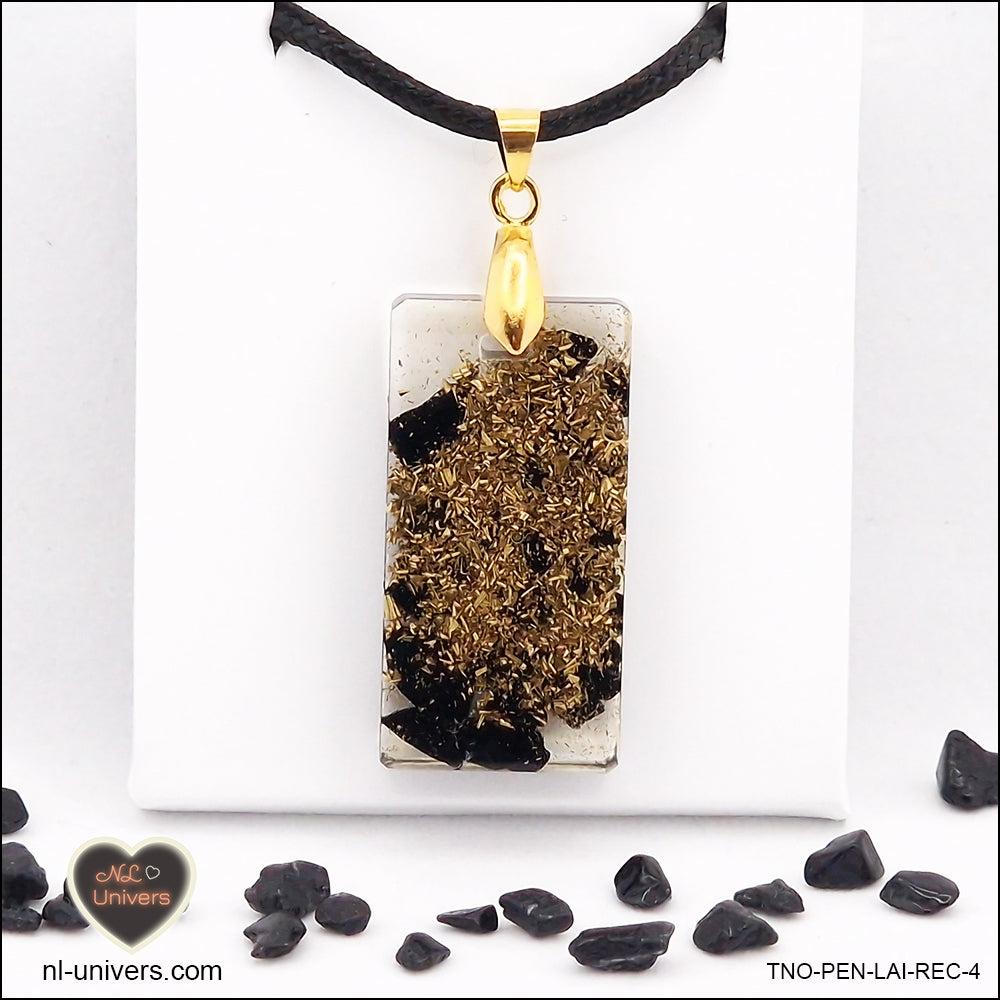 Pendentif Tourmaline noire rectangle M.2 en orgonite laiton